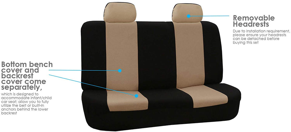 FH GROUP Universal Fit Full Set Flat Cloth Fabric Car Seat Cover (Beige/Black) (FH-FB050114, Fit Most Car, Truck, SUV, or Van)