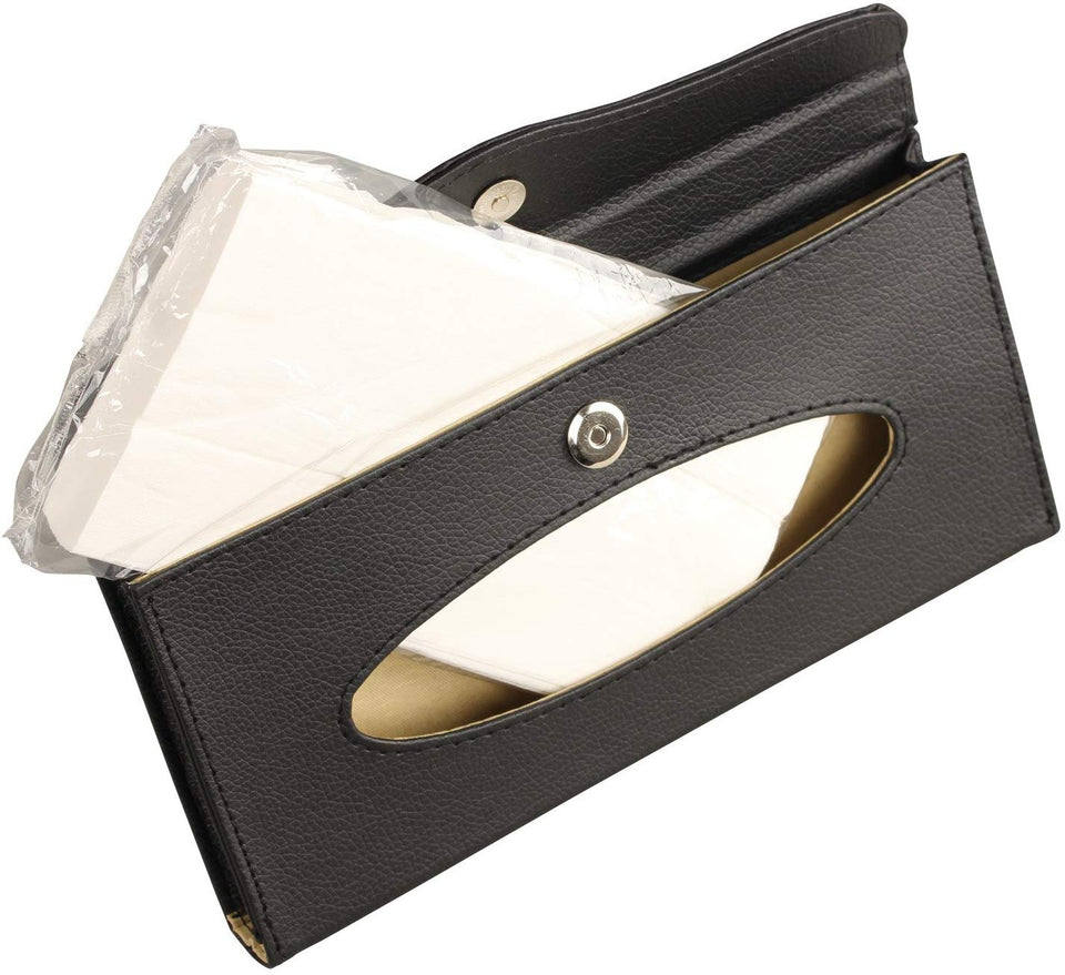 eJiasu Kleenex Coche Titular, Caja Pañuelos Coche Premium PU Cuero Auto Car Visera y Asiento Trasero Accesorios Papel Tissue Box(Negro)