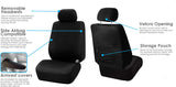 FH GROUP FB051BLACK115 Black Rear Split Flat Cloth Seat Cover (Multifunctional Airbag Compatible Full Set)